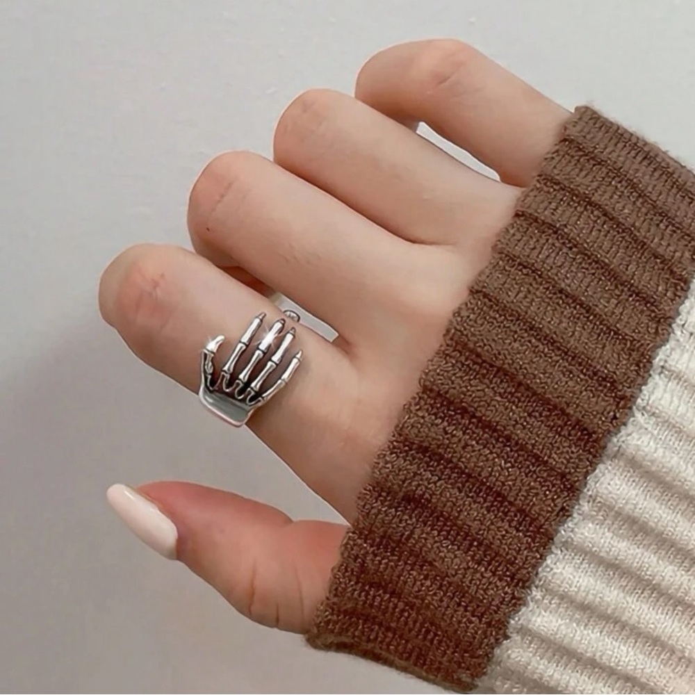 Silver Skeleton Hand Adjustable Ring - Picture 5 of 7